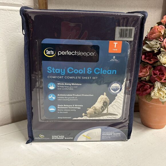 SERTA Perfect Sleeper PerfectSleeper Stay Cool & Clean Twin Sheet Set Purple NEW - Picture 1 of 4